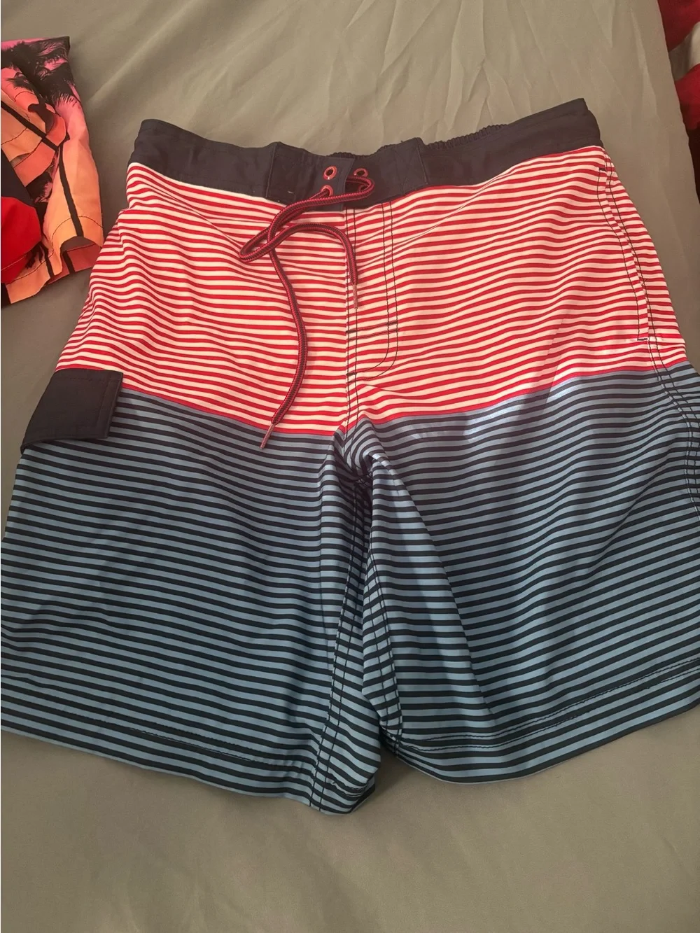 George Red and Navy Striped Swim Trunks
